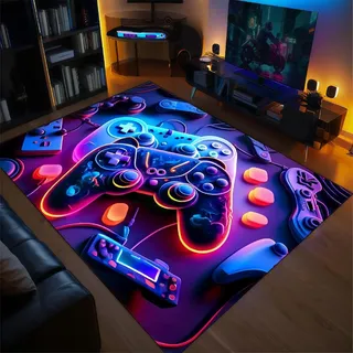 Gaming-Teppich Für Jugendzimmer Jungen Kinder, Coole Gamer Teppiche Mit Gamepads Pc Controller Motiv Design, Rutschfeste Teppich Für Kinderzimmer, Dekoration Für Gaming-Zimmer (Colour 4,120x180cm)