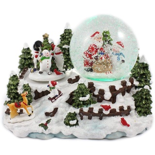 Schneekugel/Spieluhr 100mm, drehende Schneemänner, Licht, Schneeantrieb, weihnachtliche Musik 14cm Weihnachten weihnachtlich Winter Winterlandschaft