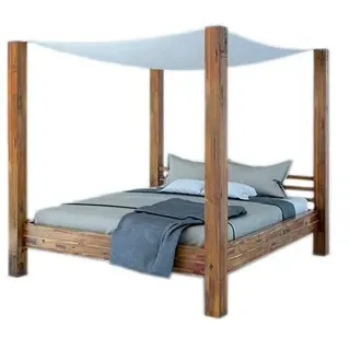 SAM Himmelbett 200x200 cm Ella, Natur-Holzbett aus Akazienholz inkl. Stoffhimmel, massives Doppelbett, romantischer Landhausstil, jedes Bett EIN pflegeleichtes Unikat