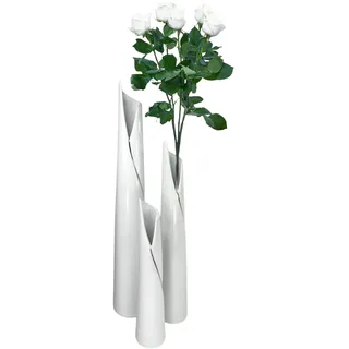 GlasArt Blumenvase Vase Pure White Schlank weiß schlicht edel 30-50cm hoch, Wohnzimmer Fensterbank, Keramik (40x7 cm)