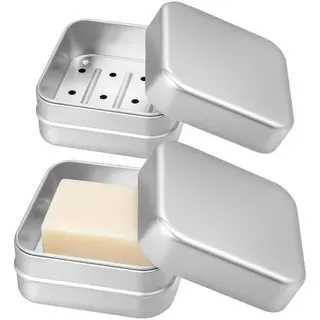 2 Stück Seifendose aus Aluminium, Seifenbox, Seifendose Reise, Aufbewahrung Seifenschale Metall Aluminium mit Abtropfgitter und Deckel, Edelstahl