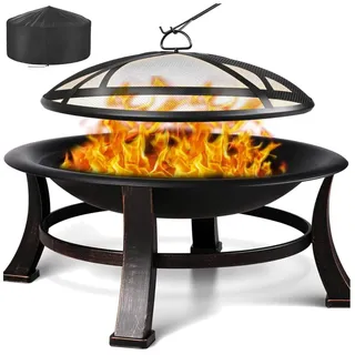 Feuerschale Eisen 76cm mit Funkenschutz Grillrost Feuerkorb Garten BBQ
