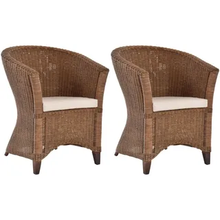 Krines Home Cocktailsessel Set/2 Rattansessel Ken Clubsessel Lounge Wohnzimmer Sessel (Groß) (2-St., 2 Stück), Cocktailsessel braun