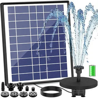 6,5W Solar Springbrunnen für Außen Eingebaute Akku für Vogeltränke, Solarbrunnen für Draussen mit 10 Fontänenstile, Teichpumpe Solar mit 1500... - Schwarz