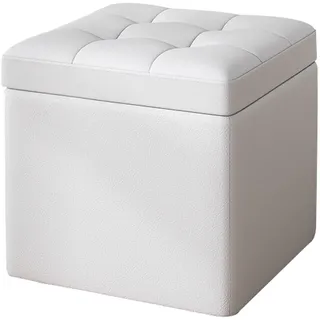 YHKJLYH Sitzbank Gepolstert Mit Stauraum, Sofahocker Pouf Hocker Frisiertisch, Sitzwürfel Schuhbank Truhenbank Leder Stoff Fußhocker Mit Holzbeinen, Für Wohnzimmer(Color:Weiß)