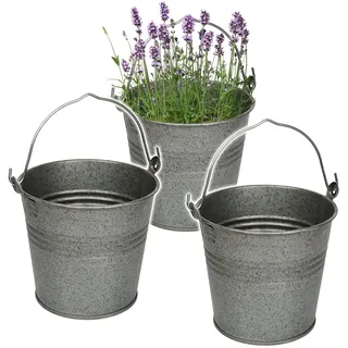 alles-meine.de GmbH 5 Stück kleine - Metalleimer/Blumentöpfe - metallic grau/anthrazit - 15 cm hoch - 2 Liter - Metall rostfrei - Blech Eimer - rund - mit 3-D Effekt Rillen..