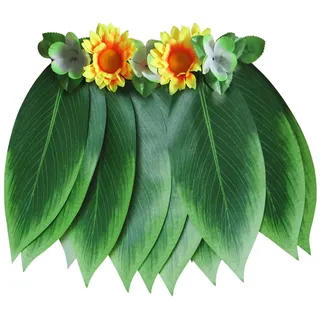 Nuqqichongtian Hawaii Rock Palmblätter Minirock Damen und Mädchen mit künstlichen Blättern und bunten Kunstblumen Beachparty Sommerfest Karneval Hula Hula Warme
