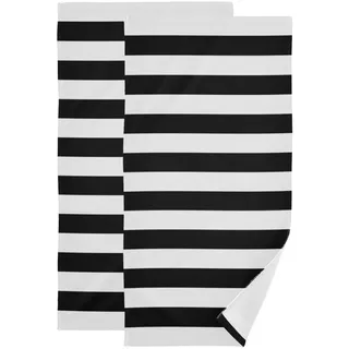 Schwarz und Weiß Handtuch – Klassische schwarz-weiß gestreifte Handtücher, moderne, einfache Badetücher, saugfähige Mikrofaser-Fingerspitzen-Handtücher für Badezimmer, Küche, 35.6x71.1 cm, 2er-Set