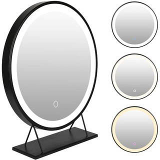 XUANYU Groß Runde Schminkspiegel mit Beleuchtung mit Metallrahmen Beweglich Tischspiegel Standspiegel, Eine Vielzahl von Spezifikationen (Schwarz, 3 Dimmbaren Licht, 50cm)