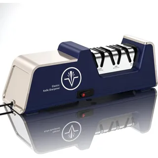 Xzayy Professioneller Elektrischer Messerschärfer mit 100% Diamant-Schleifmitteln und Präzisionswinkelführungen für Gerade Kanten und Keramikmesser in der Küche, Blau (1)