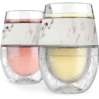 Host Freeze Cooling Cup, Double Wall Insulated Freezer Chilling Tumbler with Gel, Glasses for Red and White Wine, 8.5 oz (250ml), Set of 2, Marble