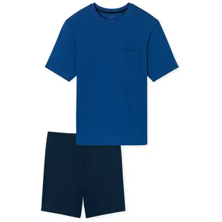 SCHIESSER Herren Schlafanzug Set - kurz, Rundhals-Ausschnitt, Baumwolle Blau XL