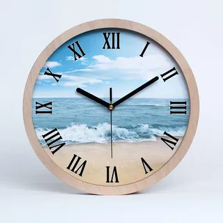 Tulup Holzuhr ⌀ 20cm Modern Runde Dekoration Uhr Holz Wanduhr Stille Uhren Schwarze Uhrzeiger - Strand