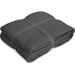 kamelshopping Musselin Decke Kuscheldecke 130 x 180 cm Grau/Schwarz