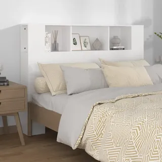 Norheim Kopfteil mit Ablagen und Aufbewahrung, Bettkopfteil aus Holz, Wandmontage, Stauraum für Jedes Schlafzimmer, Weiß, 140x18,5x104,5 cm