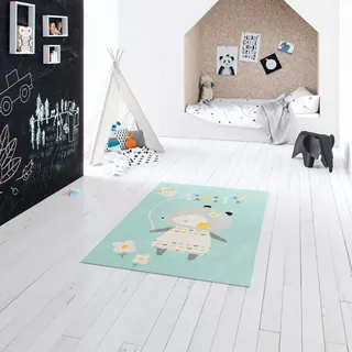 Rugs Essentials Kinderteppich Bär, Rechteckiger Kurzflorteppich, ideal für das Kinderzimmer - Spielzimmer, pflegeleicht - schmutzabweisend, Polypropylen, 120x170 cm, Blau - Mehrfarbig