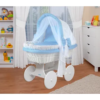 WALDIN Baby Bollerwagen,Stubenwagen,komplett mit Zubehör,Stoffe Weiß/Blau