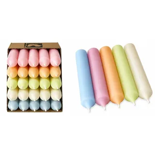 Kurze Stabkerzen in Pastell 10 cm Ø 2,2 cm – 25er Set Pastell Mix – durchgefärbt – Made in Germany – 4h Brenndauer – Deko Kerzen Hochzeit, Party, Weihnachten & Vintage - Tafelkerzen (Set 5)