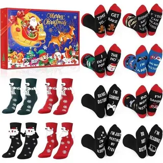 Socken 2024 Adventskalender 12 Paar Baumwolle Unisex lustige Texte