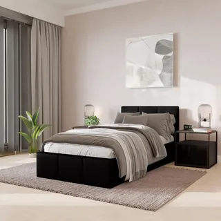 Muralo POLSTERBETT für Schlafzimmer Polsterbett mit Bettkasten und Gasdruckfeder Bett mit Polsterkopfteil Einzelbett 90x200 Bett mit Stauraum Schwarz - Schwarz