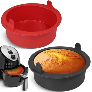 webake Airfryer Kuchenform 18 cm Rund Silikon 2 Stück Kuchenform Klein für Heißluftfritteuse Kuchen Backform Airfryer Silikonform