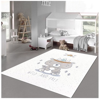 Kinderteppich Kinderzimmer-Teppich flauschig süßer Bär in creme braun, Teppich-Traum, rechteckig, Allergiker-freundlich, Rückseite durch „Canvas“ geschützt weiß 160 cm x 230 cm