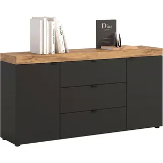 OTTO home Sideboard MAMBO II, Breite 160cm, 2 Türen, 3 Schubkästen, 4 Fächer (1 St., 2-farbige Ausführung, in verschiedenen modernen Trendfarben erhältlich), Kommode, Anrichte, Wohnzimmer, Schlafzimmer schwarz