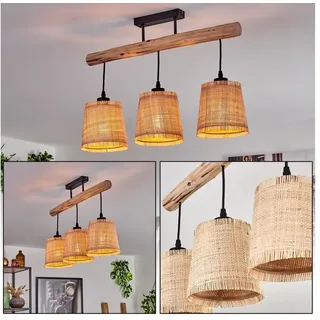 hofstein Deckenleuchte moderne Deckenlampe aus Holz/Metall/Bast in Natur/Schwarz/Beige, ohne Leuchtmittel, Deckenleuchte im skandinavischen Design, 3xE27, ohne Leuchtmittel beige