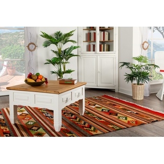 Couchtisch Mexico Weiß / Natur, Landhausstil Wohnzimmertisch, quadratisch, 80x80 cm