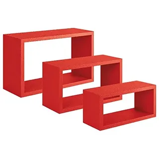 Homemania HOMSAN_099 Trittico Wandregal, Schlafzimmer, Büro-MDF, Rot, 45 x 27 x 15,5/40 x 22 x 15,5/35 x 17 x 15,5 cm