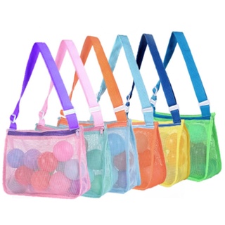 XIDIT 6 Stück Strand-Netztaschen Netztaschen Bunt Kinder Strandtasche mit verstellbarem Tragegurt