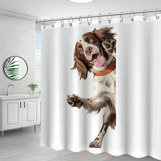 Yelolyio Springer Spaniel Duschvorhang mit Haken, Hund, der um die Ecke schaut, Badevorhänge, wasserdichter Stoff, Polyester, Duschvorhang für Badewanne, Zuhause, Badezimmer, 183 x 183 cm