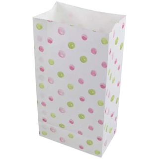 5 Papiertüten Punkte rosa grün| H 23cm - 7,5 x 12cm | Geschenktüte Hochzeit Geburtstag Gastgeschenk DIY
