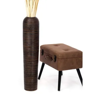 Leewadee Große Deko Bodenvase Für Dekozweige, Hohe Standvase Für Pampasgras, Design Holzvase, 70 cm, Braun