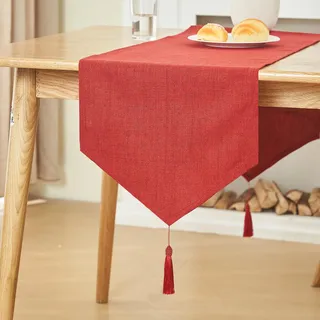 Tischläufer Weihnachtsrot 35 x 180 cm modern Tischdeko Leinenoptik | Tischläufer outdoor Lotuseffekt Durchsichtiger Läufer Wasserabweisend Dekoration für Küche Weihnachten Geburtstag Hochzeit