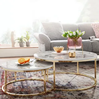 FineBuy Couchtisch FB31316 Marmor weiß 2er Set