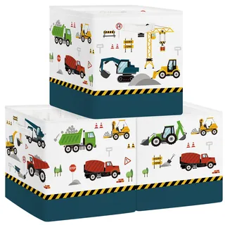 Clastyle 3 Stück Autos Aufbewahrungsbox Stoff für Kallax Faltbar Aufbewahrungskorb Klein Schrank Organizer Kleiderschrank für Regal