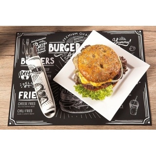 Mank Tischset Papier Burger Menu in Schwarz, 40 x 30 cm, 500 Stück - Platzset Platzdeckchen