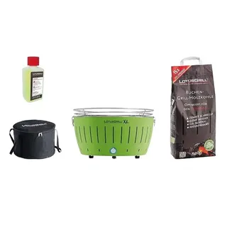 LotusGrill - Sonderpaket BBQ XL Grün (cm 43,5) mit 2,5 Kg Holzkohle und Brenngel