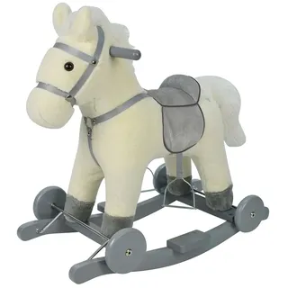 Chipolino Schaukelpferd Sound, Räder, sattelförmiger Sitz, Holzgriffe Plüsch beige