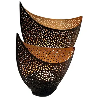 Casa Moro Teelichthalter Windlicht Kanja 2er Set innen Gold außen Schwarz WLS5047 (2 St), Boho Chic Windlicht Ostern Muttertag Geschenk Tisch Deko schwarz
