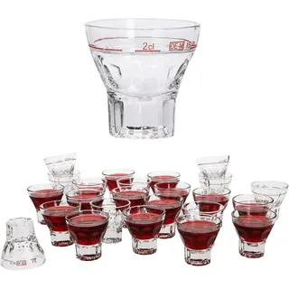 Van Well 24er Schnapsgläser Set Mannheim I 2cl Shotgäser aus Kristall-Glas mit rotem Eichstrich I Pinnchen Gläser für Tequila Raki Wodka Likör Ouzo I Kurze Gläser Set 24 teilig