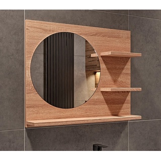 HAJDUK FURNITURE Badspiegel mit Ablage Sonoma-Eiche - 60 cm x 50 cm - Spiegel Links - Badezimmerspiegel - Bad Spiegel Rund - Wandspiegel - Spiegelschrank - Spiegel Durchmesser: 40 cm
