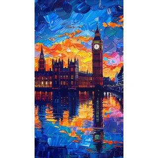 ARTGOTO Malen nach Zahlen Erwachsene London Big Ben bei Sonnenuntergang | 40x70 cm/15,7x27,5 zoll Groß XXL DIY Leinwandbild Paint by Numbers Adult, Acrylfarben Set mit Pinseln Anleitung, Ohne Rahmen