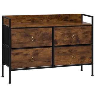 WOLTU Kommode mit 4 Stoffschubladen, Sideboard mit Metallrahmen | für Schlafzimmer Wohnzimmer Flur, Metallrahmen, Industrial Stil, Rustikales Braun + Schwarz