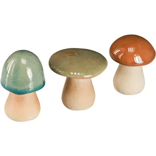 Keramik Pilze Deko Herbst Braun Grün Blau Wohnzimmer Tischdeko 3er Set, 3 Stück