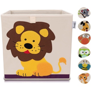 LIFENEY Aufbewahrungsbox Kinder mit Löwe Motiv I Spielzeugbox mit Tiermotiv passend für Würfelregale I Ordnungsbox für das Kinderzimmer I Aufbewahrungskorb Kinder