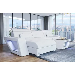 Sofa Dreams Ecksofa Ledersofa Couch Catania L Form Leder Sofa, mit LED, wahlweise mit Bettfunktion als Schlafsofa, Designersofa weiß