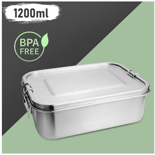 Clanmacy Lunchbox 800-1400ml Brotdose Metall Brotdose Thermobehälter Lunchbox BPA frei Edelstahl, Fächern (abnehmbar) silberfarben
