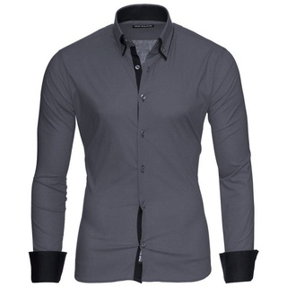 Reslad Langarmhemd Reslad Herren Langarm Hemd Alabama RS-7050 Doppelkragen Kontrast Männer Hemden grau|schwarz L